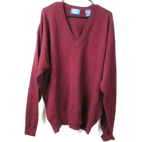 Pendleton V-Neck Pullover Sweater Men's Size XXL Washable Lamb's Wool Dark Red - Picture 1 of 7